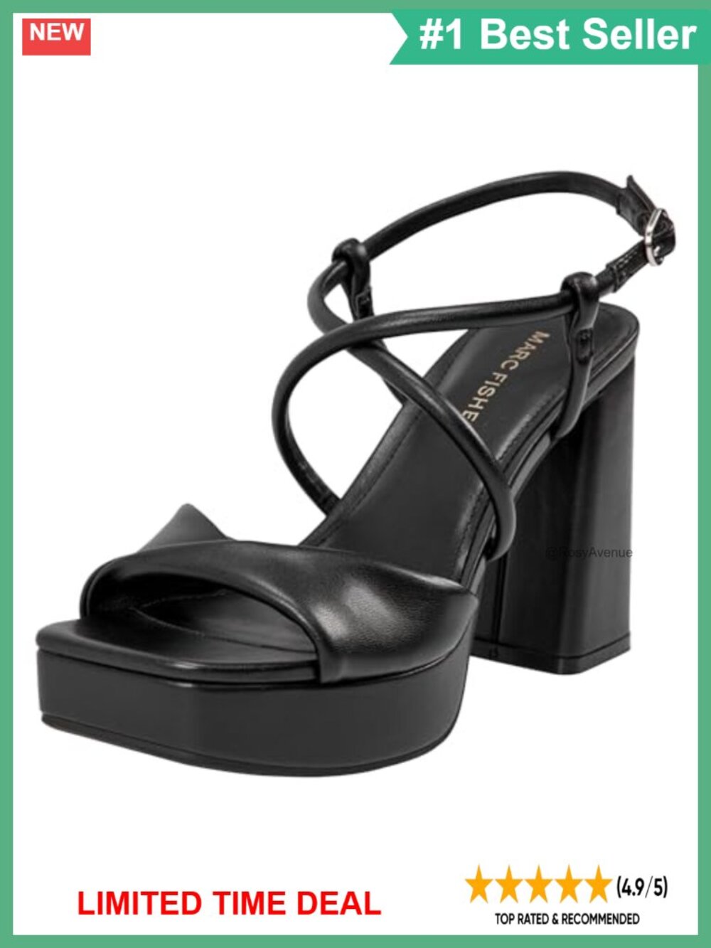 Marc Fisher Glady Faux Leather Block Heel Slingback Sandals Square Toe Buckle